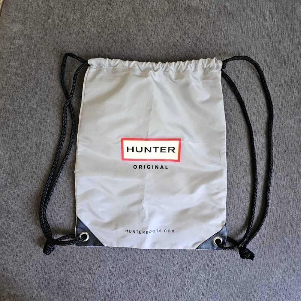 Hunter Logo Gray Boots Drawstring Backpack Nap Sack String Tie Gym Bag